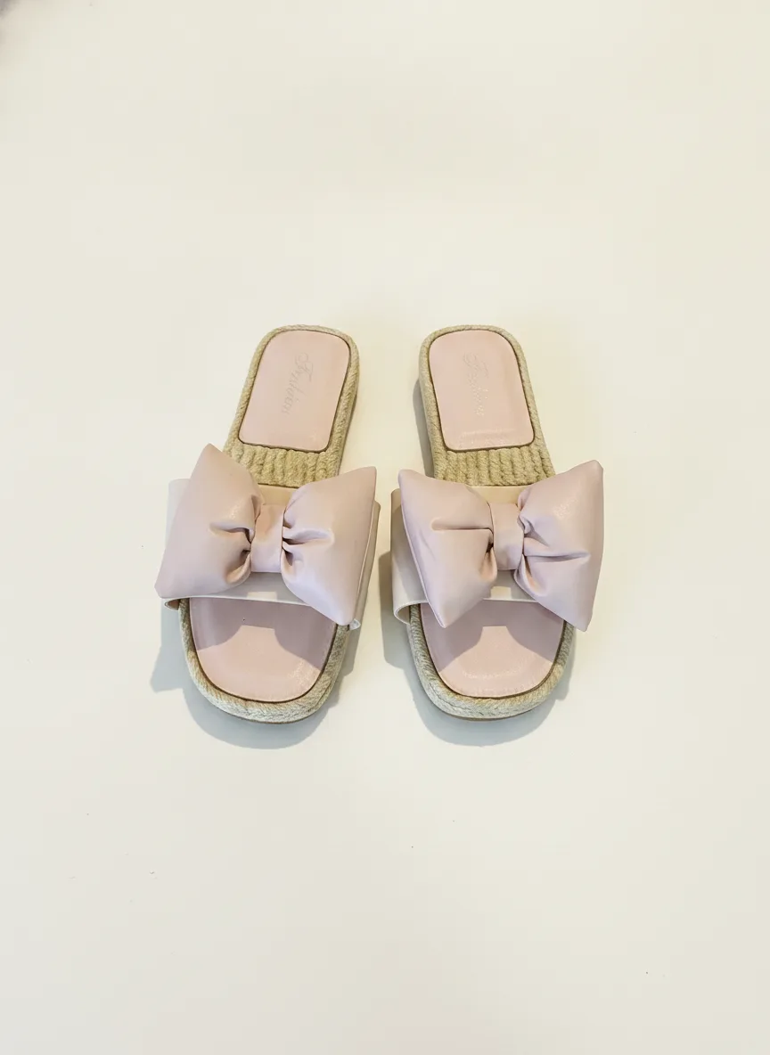 Claquettes nude à nœud, semelle espadrille — GKDS Étampes