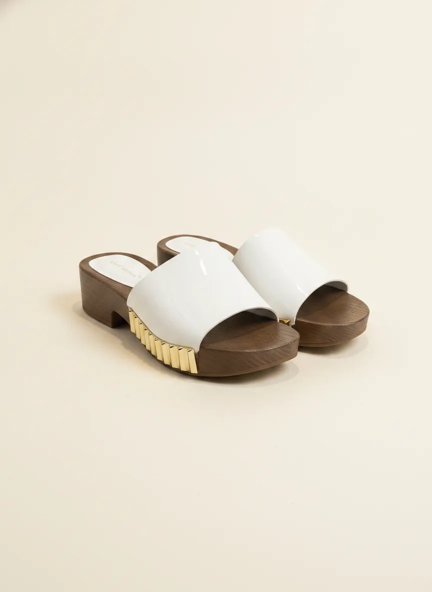 Mules blanches à bride, semelle bois — GKDS Étampes