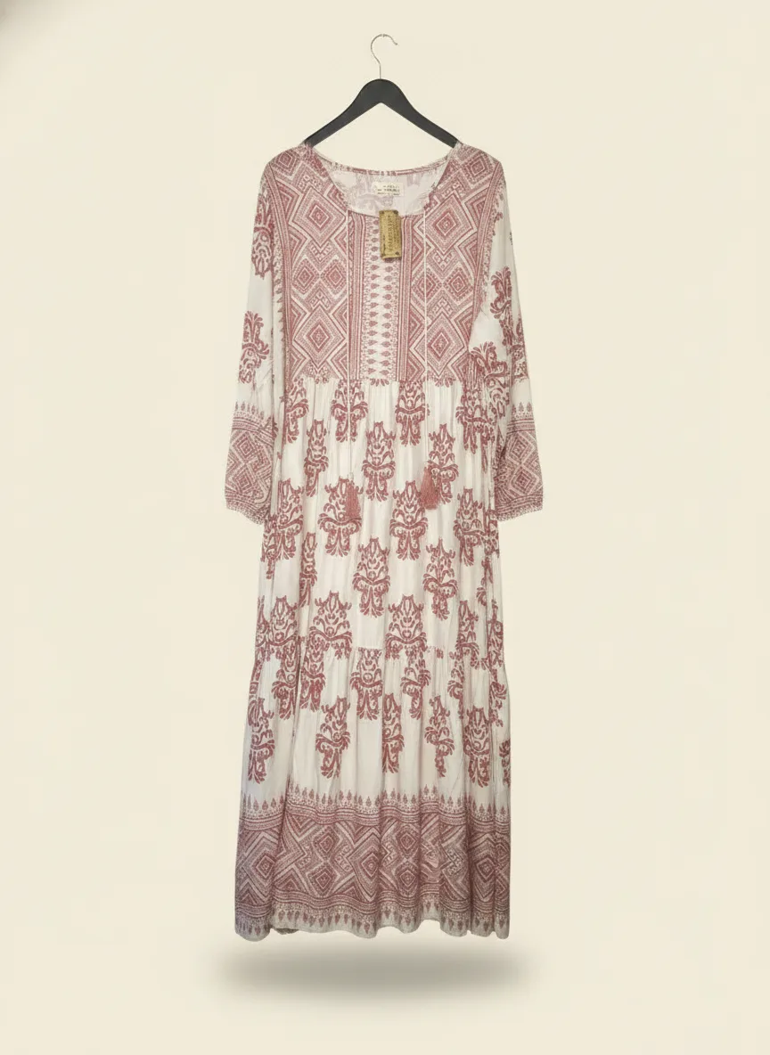 Djellaba rose crème block-print — GKDS Étampes