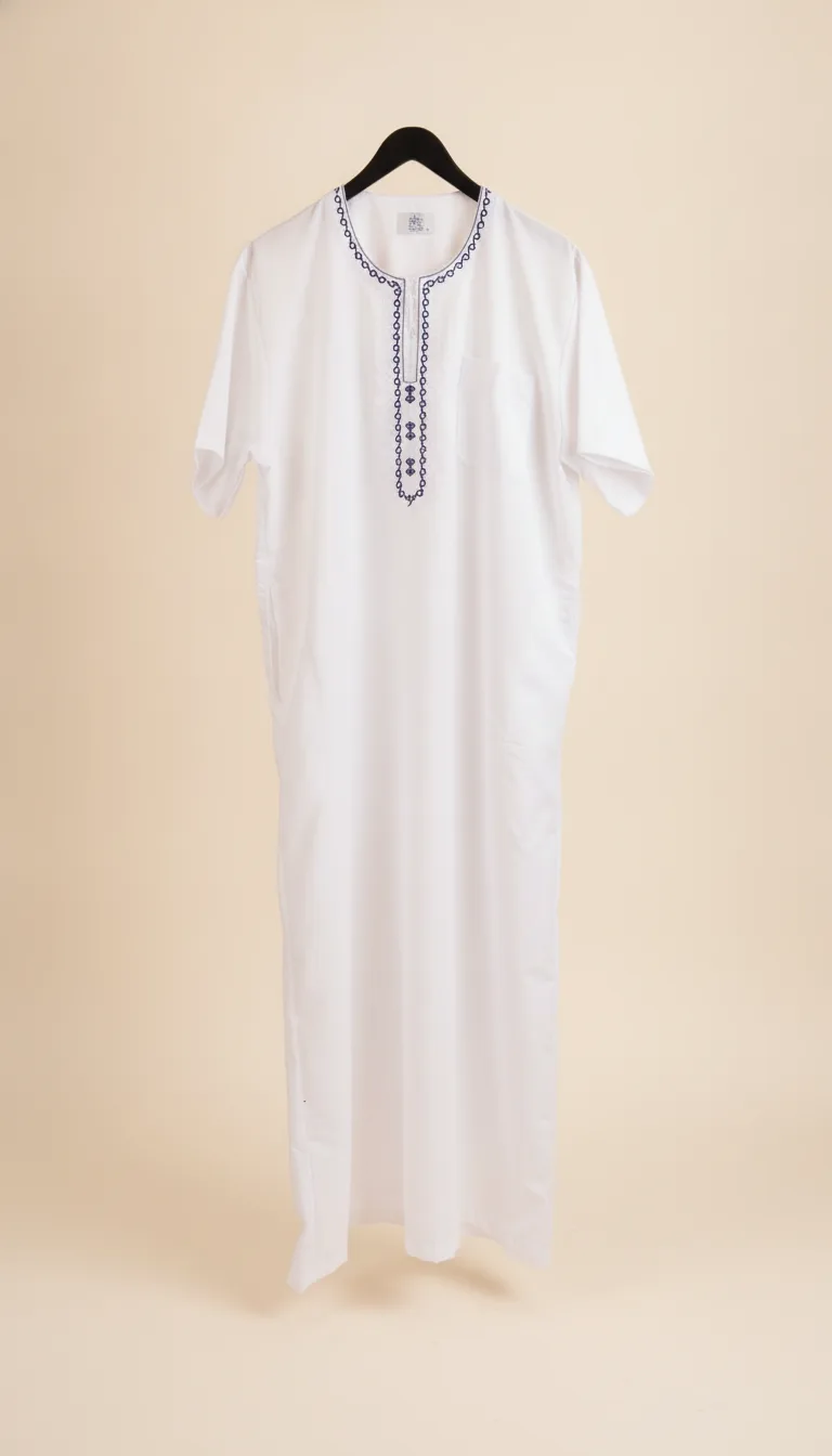 Qamis Blanc — Broderie Marine — GKDS Étampes