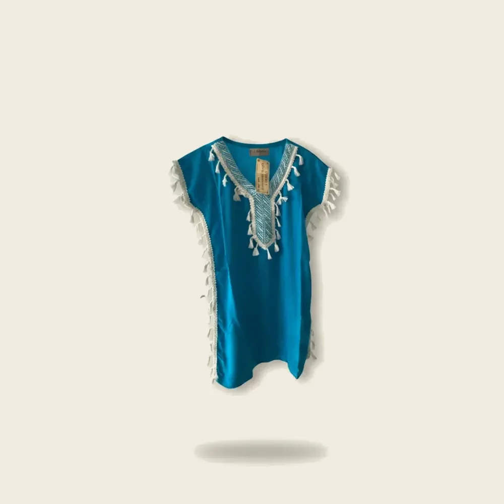Kaftan Enfant Turquoise à Pompons