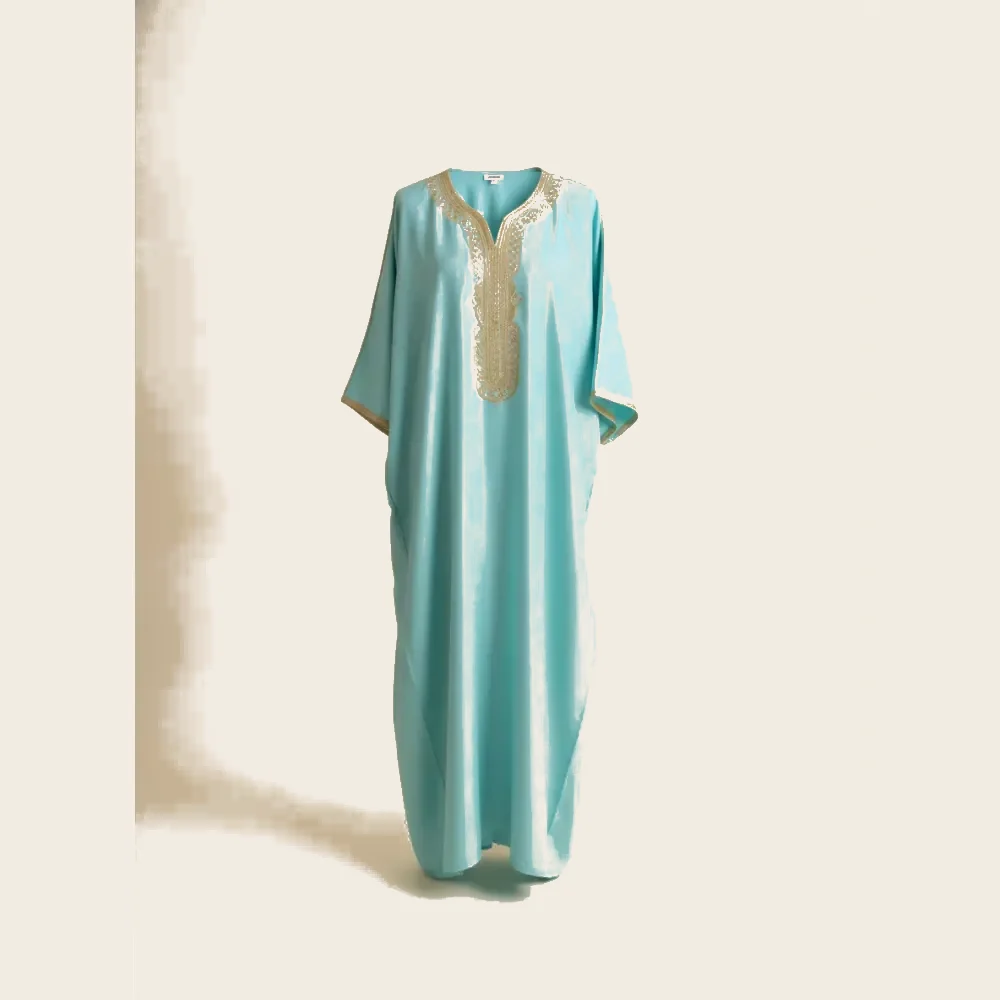 Djellaba Turquoise Brodée